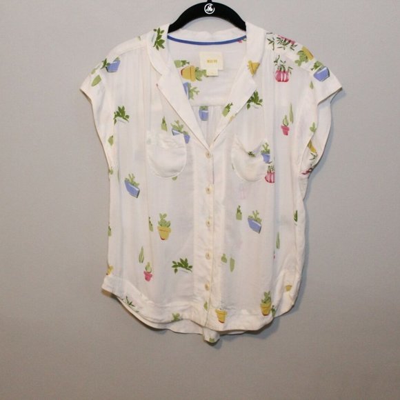 Anthro Maeve Cactus Plant Raffine Blouse H10785 - Picture 2 of 12